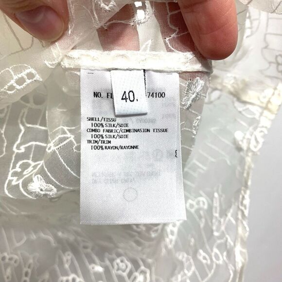 Thom Browne Dog & Floral Silk Button Up White Long Sleeve Blouse Top sz Small - Picture 4 of 10